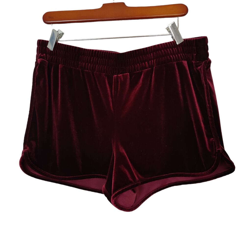 Mossimo Sz L Y2K Cranberry Velour Shorts Pull On Elastic Waist 70s Inspired